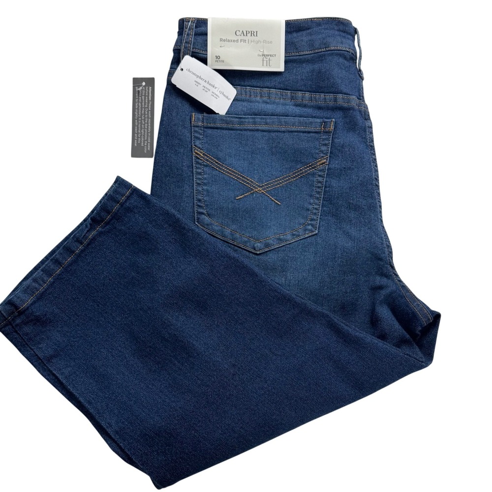 Christopher & Banks Capri jean Women 10 Petite Relaxed High Rise Dark Wash Denim